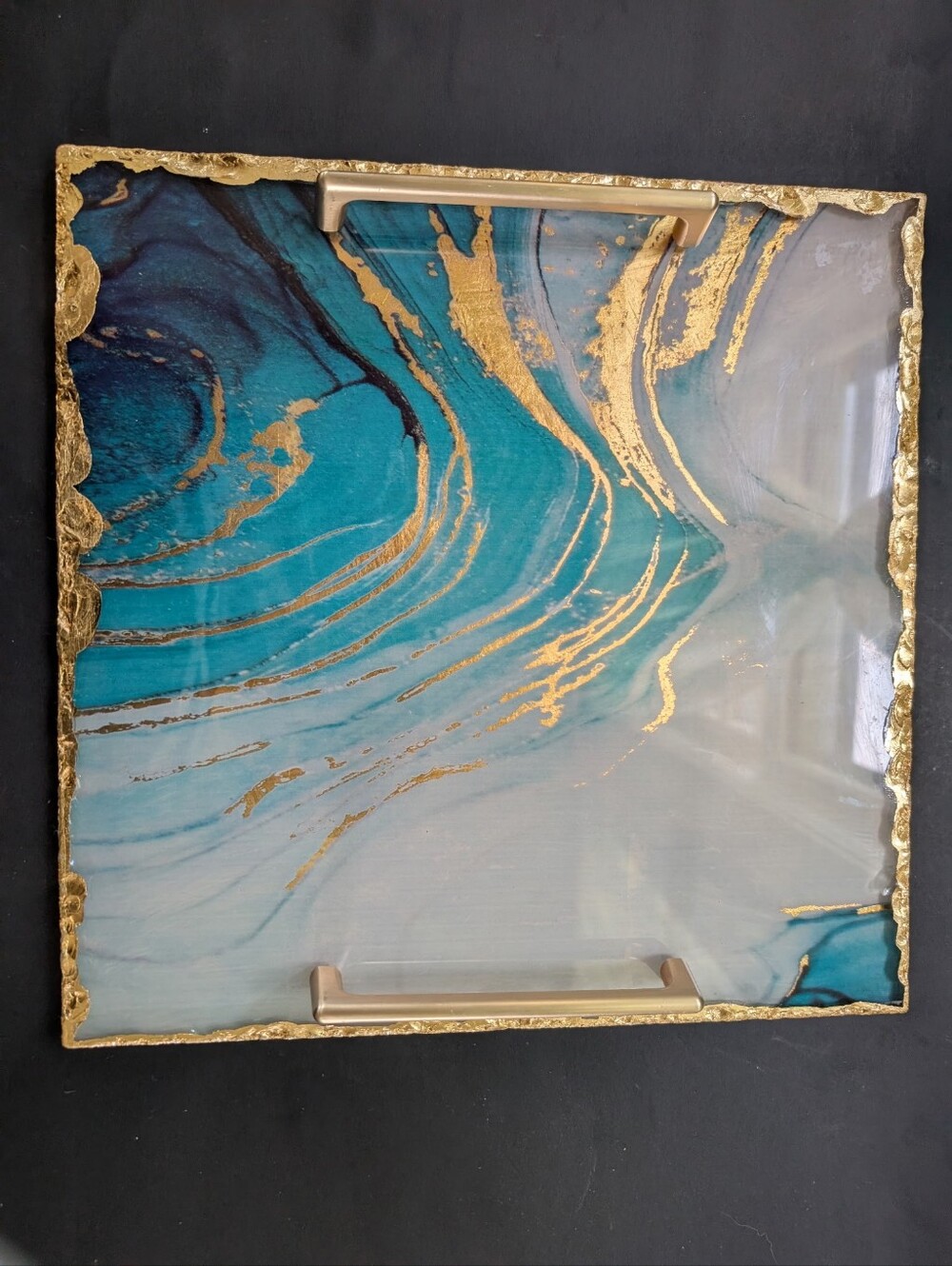 Geode Turquoise & Gold Decorative Serving Tray -